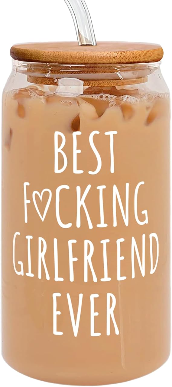 SUCHAGIFT Gifts for Girlfriend - Girlfriend Gifts for Women - Anniversary, Valentines, Birthday Gift Ideas for Her - Romantic Love Gift for Her - 16 Oz Can Glass with Lid, Straws & Brush