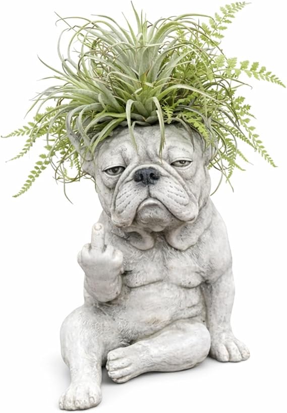 Funny French Bulldog Planter, Middle Finger Dog Flower Pot, Garden Decor