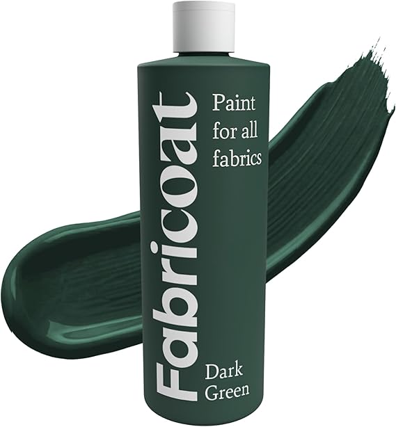 Fabricoat Dark Green Fabric Upholstery Paint & Dye | 500ml / 17 fl oz | Restore or Change Color of Couches Chairs Upholstery Car Interiors Clothing - Soft Flexible Finish