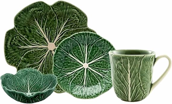 Bordallo Pinheiro Green Cabbage Earthenware 4-Piece Dishware Set