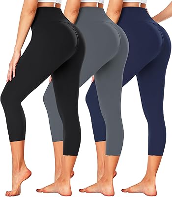 FULLSOFT 3 Pack Capri Leggings for Women - High Waisted Tummy Control Black Workout Yoga Pants