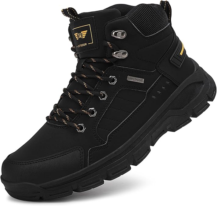 Men's Outdoor High-Top Non-Slip Hiking Boots Leather Lace-Up Cushioning Hiking Shoes Suitable For Camping, Climbing, And Traveling