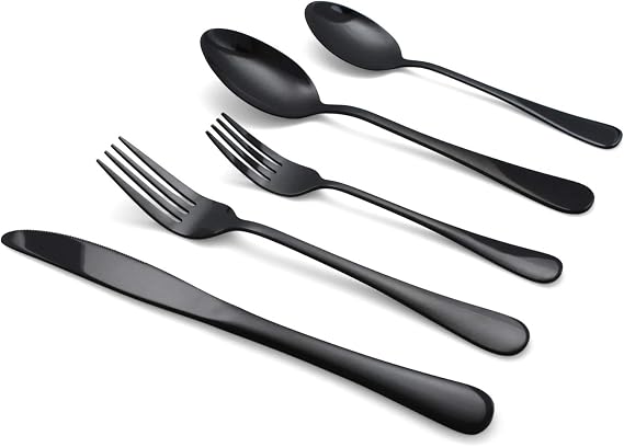 20-piece Black Flatware, Stainless Steel Silverware Set, Reflective Mirror Finish Cutlery Set, Reusable Dishwasher Safe, Service For 4