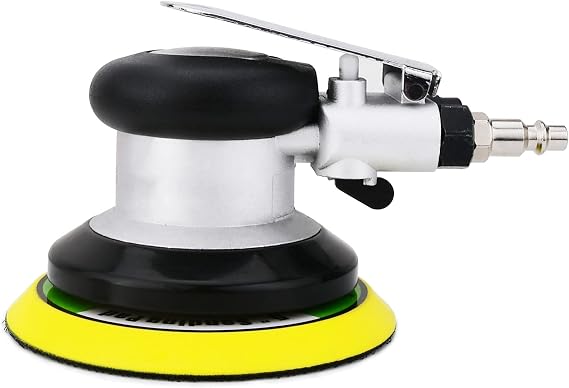 Professional Air Random Orbital Sander, 5-Inch Pneumatic Dual Action Palm Sander/Polisher, 10,000 RPM Variable Speed with Hook & Loop Pad for Auto Body, Woodworking & Metal (Silver, 125mm)