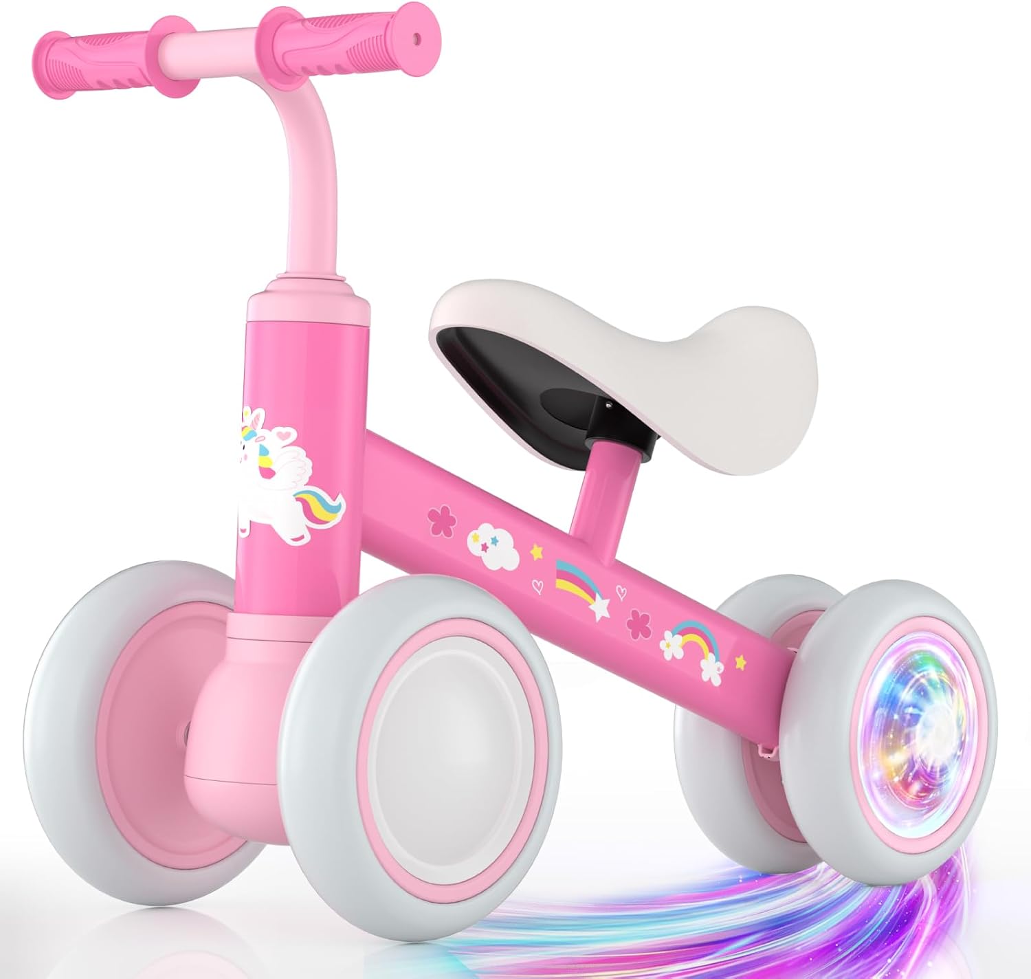 Lilian&Gema Baby Balance Bike Toys for 1 Year Old Girls Gifts, Colorful Lighting No Pedal Toddler Bike, 12-24 Month Kids First Ride on Toy with 4 Silence Wheels, One Year Old Girl Birthday Gift