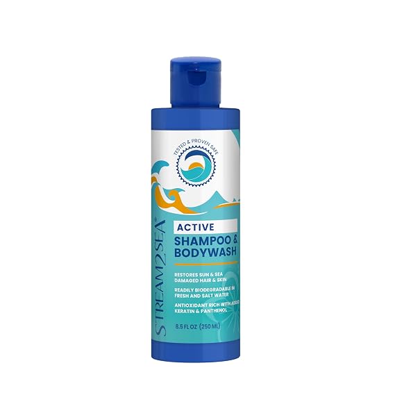 STREAM 2 SEA Shampoo & Conditioner 3-in-1 for Swim, Reef Safe Biodegradable | All Natural Organic Body Wash Lake Safe Soap, Swimmers Shampoo for Men, Women & Kids, 8.5 Fl oz