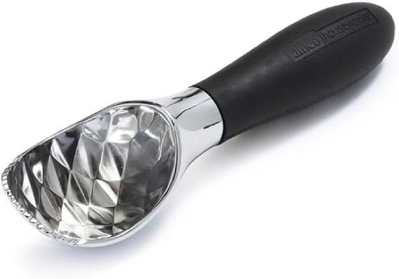 Amco 7.25" Serrated Ice Cream Scooper - Comfortable Grip Handle for Smooth Serving Experience - Ideal for Ice Cream, Gelato, Sorbet, and More - Dishwasher Safe (Aluminum), Black