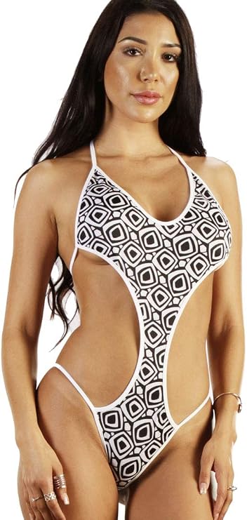 Sexy One Piece TIK Tok Ready Brazilian Bikini Swimsuit Black/White Stoned Print