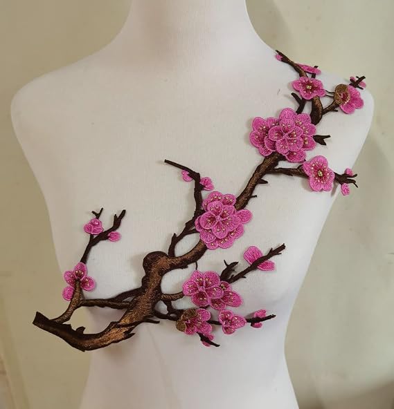 Colorful Embroidered Lace Neckline Collar Floral Brown Leaf Applique Patches Scrapbooking Embossed Sewing (Pink B)