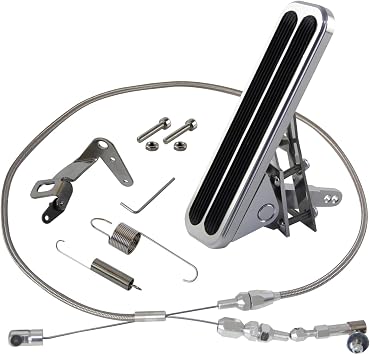 Billet Floor Mount Aluminum Gas Pedal and 36" Stainless Steel Throttle Cable with Bracket Spring Set Hot Rod for Chevy Ford Silver