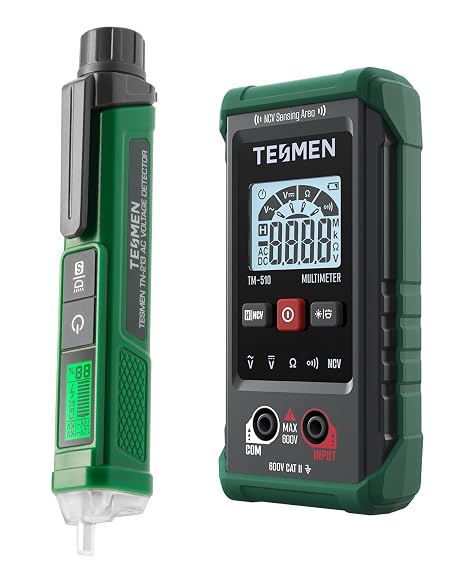 TESMEN TN-213 Voltage Tester with TM-510 Digital Multimeter Bundle, Great Electrical Testing Kit for DIYers, Ideal for a Wide Range of Projects, Measures AC/DC Voltage, Resistance, and Continuity
