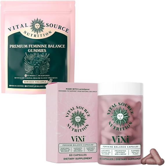 Vital Source Nutrition - Premium Feminine Balance Gummies & ViXi Feminine Balance Capsules - for Womens Health & Wellness - 30 Servings