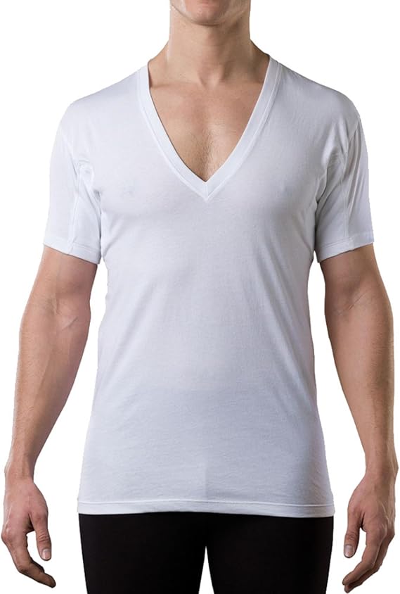 Men's Cotton Sweatproof Undershirt, Odor & Sweat Blocking, Deep V-Neck | For heavy sweat protection; blocks sweat marks, yellow stains, and odor