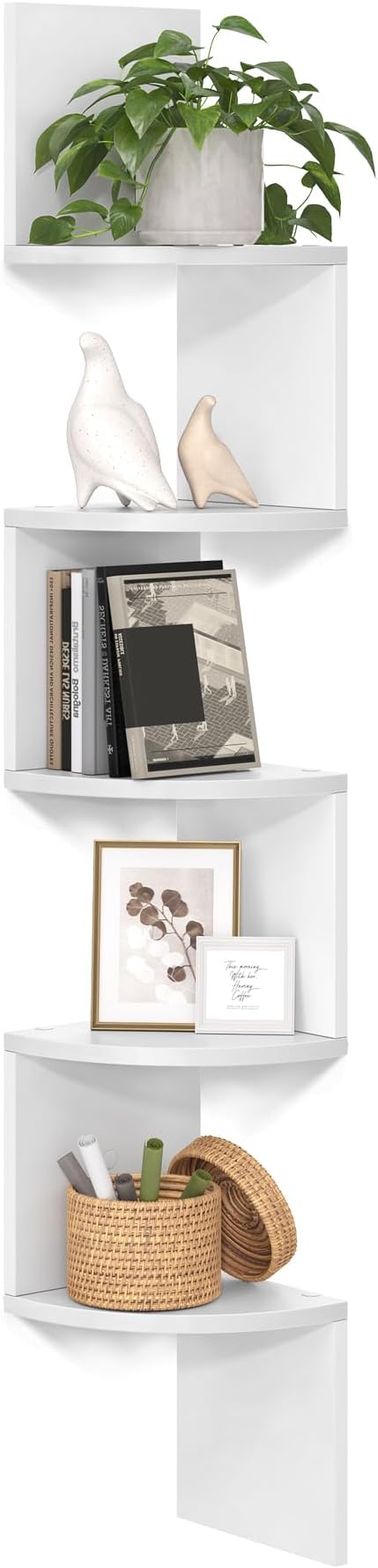 VASAGLE CUSTOS Collection - Corner Shelf Wall Mount, 5-Tier Floating Corner Bookshelf, Plant Shelf for Bedroom, Living Room, Bathroom, Home Office, Cloud White ULBC72WT