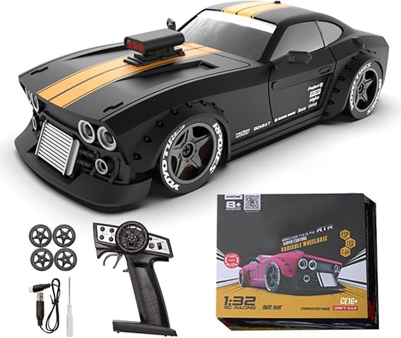 KM3299 RC Drift Car with Gyro Stabilization and LED Lights | 1:32 Scale High-Speed 4WD Mini Electric Remote Control Drift Vehicle, 30 km/h, RC Vehicle Gift for Adult