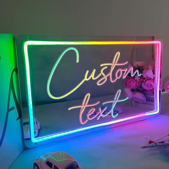 Neon Sign for Wall Decor,Mirror RGB Remote Control LED Neon Lights for Bedroom Home Valentine's Day Decor,Personalized Engaving Led RGB Neon Sign Birthday Wedding Engagement Party Bar Pub Club,Neon Sign Customized(12-20in)