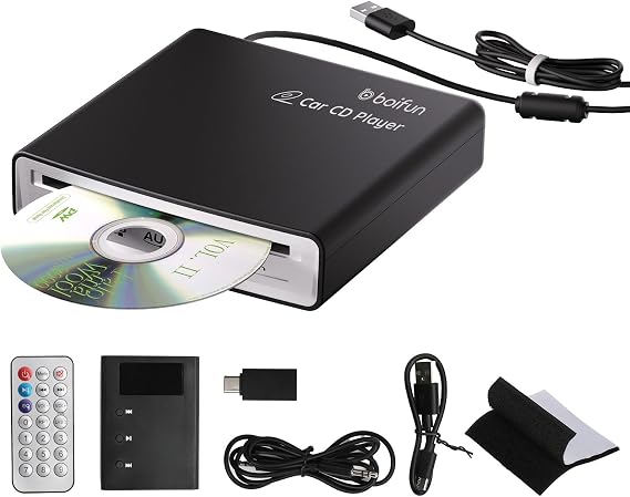 BOIFUN Portable CD Player for Car, External, USB Plug & Play, Anti-Skip