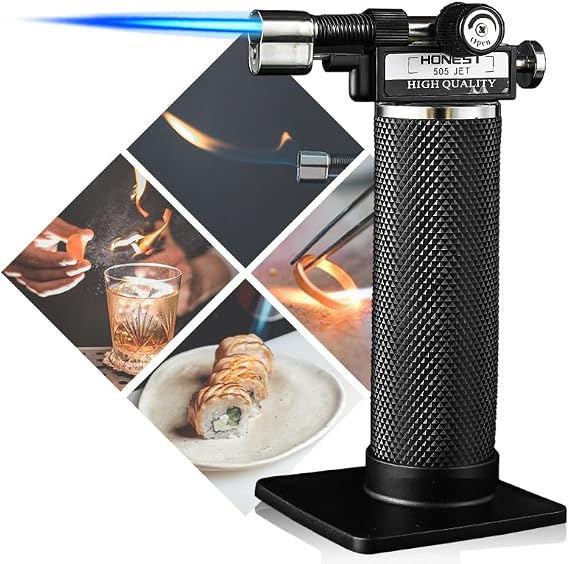 HONEST Butane Torch Lighter DUAL Flame Mode Kitchen Cooking Torches Blow Torch lighters butane refillable Micro Torch heat shrink tubing Soldering Torch without gas (ABS Gas Tank)