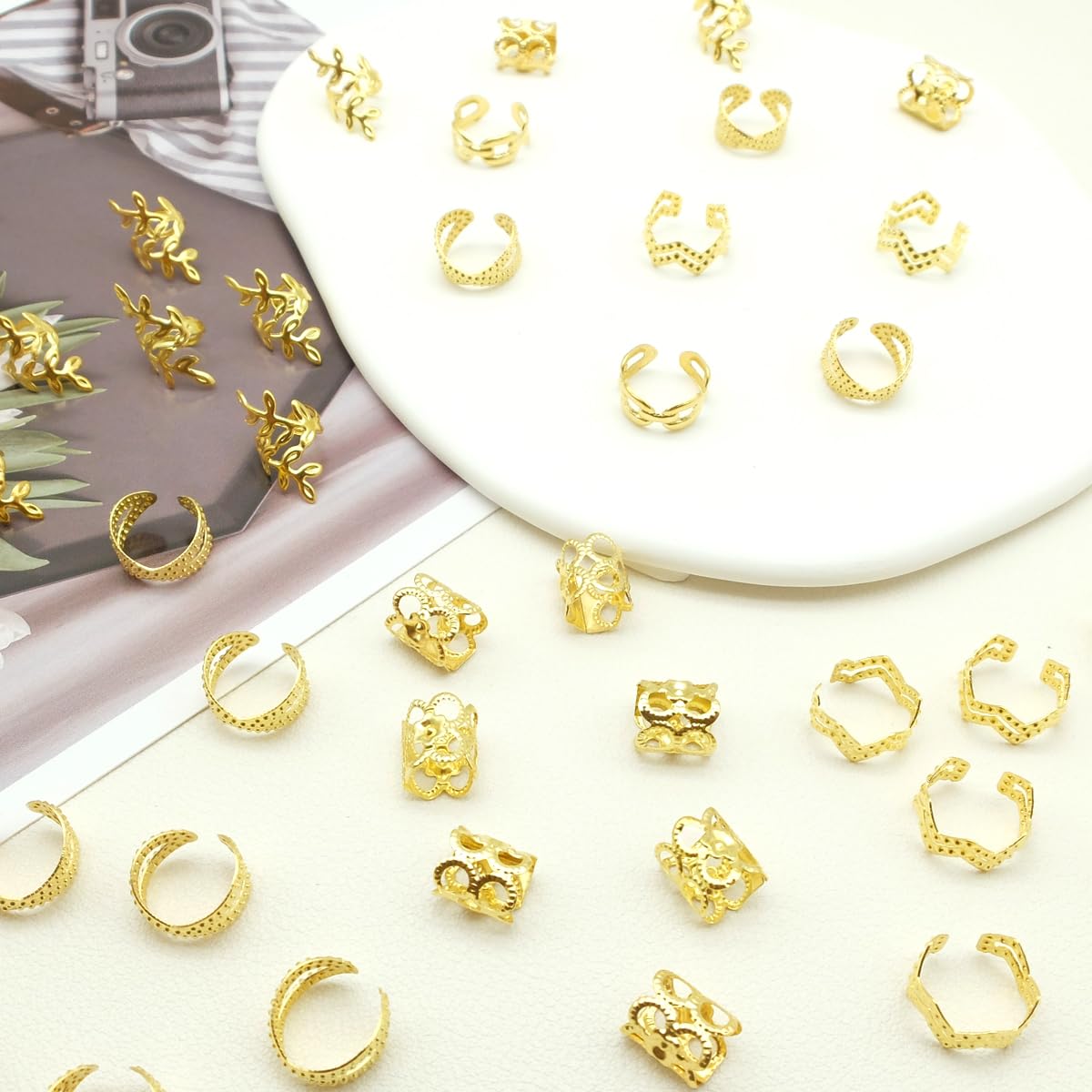 100 pcs Gold Hair Cuffs for Braids Jewelry Accessories - Gold Beads and Clips for Womens Dreadlocks and Braided Hairstyles