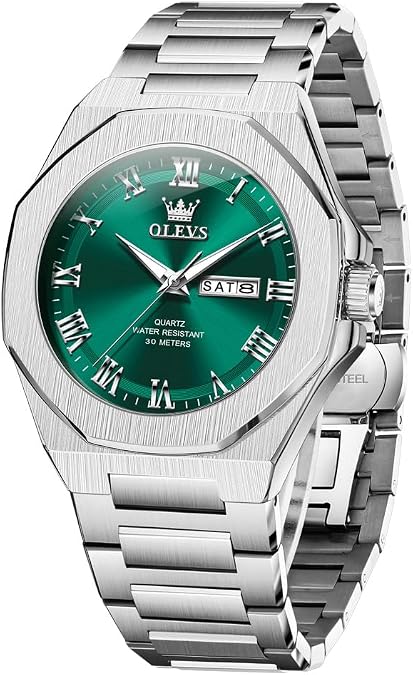 OLEVS Mens Watch Luxury Square Octagonal Stainless Steel Business Dress Wristwatch Roman Numeral Dial Luminous Waterproof