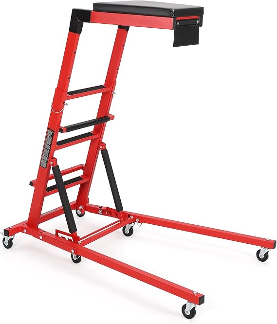 Acekool Topside Automotive Engine Creeper, Adjustable Height from 48" - 66", 400LBS Capacity Foldable Creeper,6 Swivel Caster Wheels,Thicker Cushion,Tool Pouch, Red