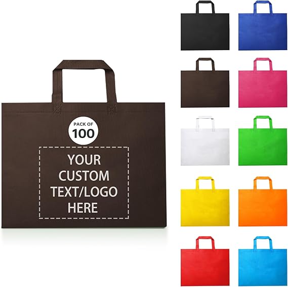 JEOHLORY 100 Reusable Shopping Bags custom bags with logo-Ideal for Company Promotions, commercial advertising,grocery bags
