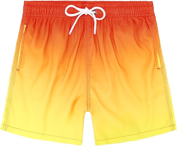 Boys Swim Trunks Gradient Quick Dry Beach Shorts Elastic Waist with Drawstring 5-14 Years