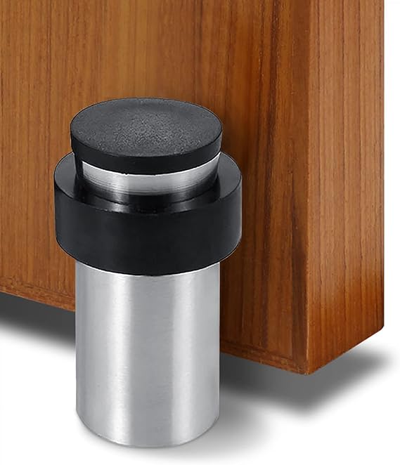 Door Stopper, 65mm Floor Mount Door Stop, Stainless Steel, Cylindrical Doorstops for Floor, Rubber Door Bumper Wall Protector