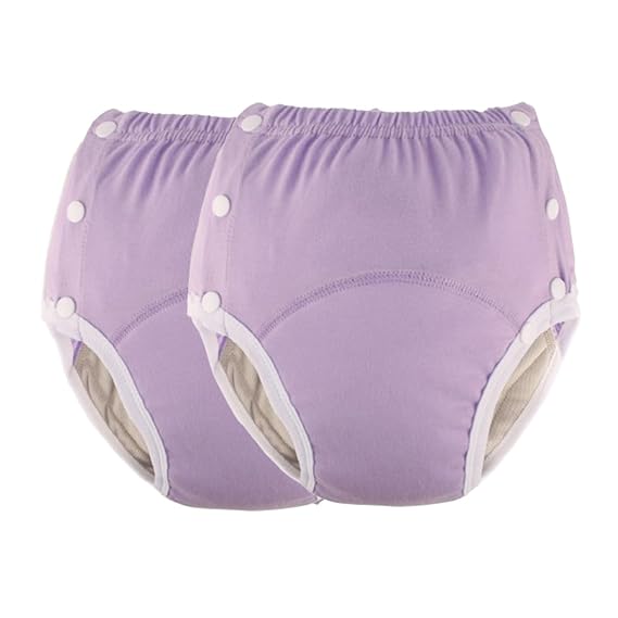 2 Pack Cotton Incontinence Pants for Adults,Reusable Washable Cotton Adult Incontinence Diapers Adjustable Breathable Leak-Proof Underwear for Elderly(Purple,Medium)