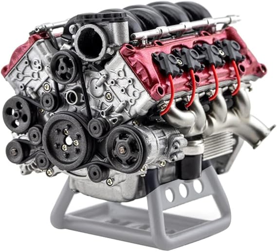 Mini V8 Engine Model Kit, MAD RC 3D Printing Resin Simulation Dynamic V8 Engine Internal Combustion Engine Model DIY Assembly for AX90104 SCX10II Capra VS4-10 Pro/Ultra Model Car (KIT Version)