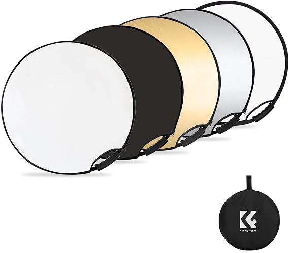K&F CONCEPT 5-in-1 Light Reflector, 22"/60cm with Handle Grip & Bag
