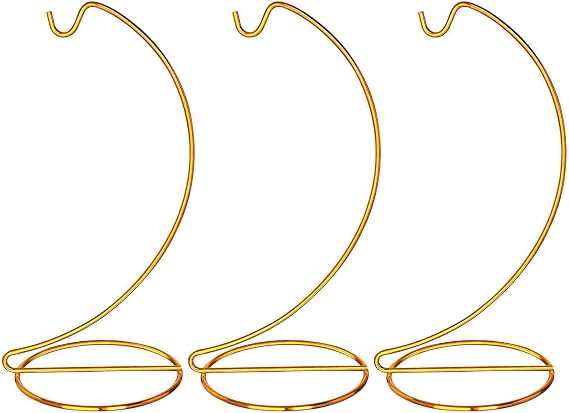H&D HYALINE & DORA 3 Pack 9" H Ornament Display Stand Iron Hanging Stand Ornament Hanger Holder Decor Display Holder Hook for Glass Globe Air Plant Terrarium Table Decor(Gold) | Gold Iron Ornament Hanging Stand Holder Hook Set of 3 for Glass Globe Air Plant Terrarium Table Home Wedding Decor