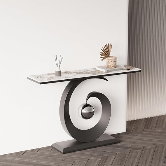Modern Console Table, Entryway Narrow Table with Storage Shelves, Decorative Hallway Tables, Faux Marble Contemporary Accent Long Tables, for Living Room, Entrance, Office