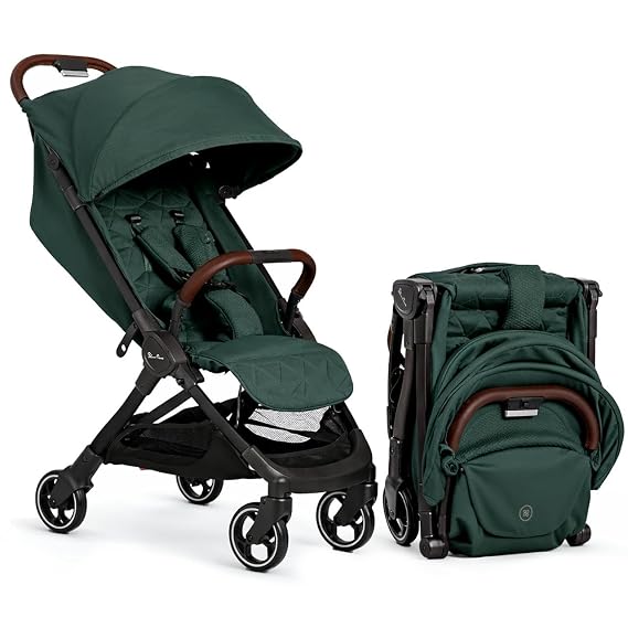 Silver Cross Clic Compact Travel Stroller (Conifer) Lightweight Baby Stroller for Airplane Travel One-Hand Fold, Lie-Flat Infant & Toddler Seat Birth to 55 lb