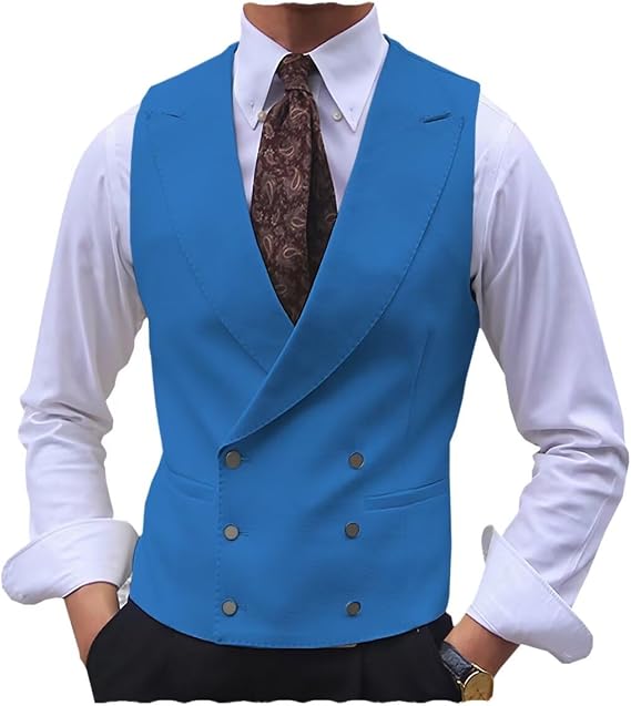 Men's Suit Vests Double Breasted Casual Business Slim Fit Waistcoat for Wedding Groom Dating