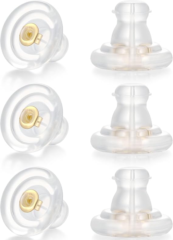 Earring Backs,18K Gold Silicone Earring Backs Replacements,6 Pcs Hypoallergenice Silicone Earring Backs for Studs/Droopy Ears(Gold)