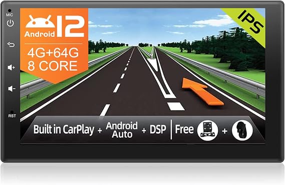 JOYX Android 10 Double Din Car Stereo Head unit - [4G+64G] - Built-in DSP/Carplay/Android Auto - Free LED Backup Camera Microphone - Support DAB WIFI Bluetooth5.0 Steering Wheel Mirrorlink -7 Inch