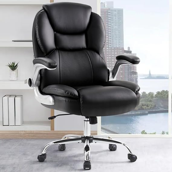 IWMH Office Chair, Adjustable Ergonomic Computer Desk Chair, Extra-Wide | High Back Executive Chair with Foldable Armrest, Big and Tall, Lumbar Support, Swivel Chair for Adult Home Working, Black