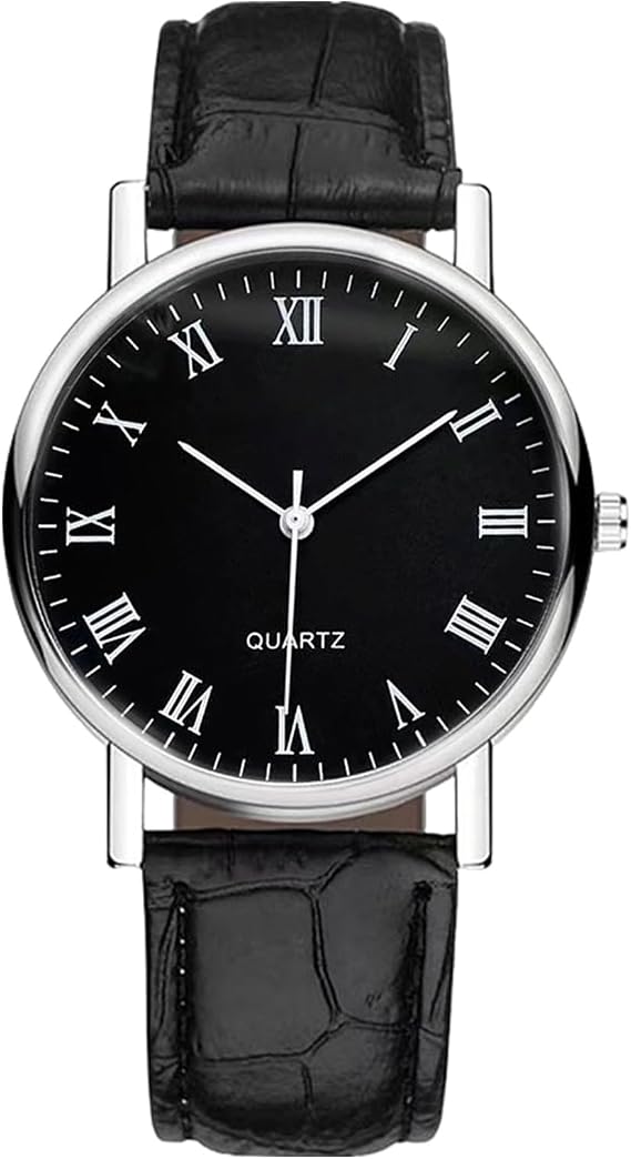 Watches for Men - Classic, Strap Trendy, 9.25" Business Casual Wrist Sophisticated | Leather Professional Fashion Timing Equipment for Everyday Business Use, Black Face