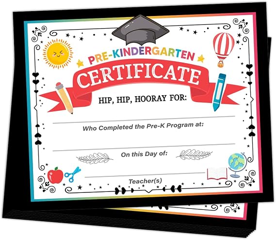 25 Pcs Colorful Kids Preschool Graduation Diplomas, Pre-K Teacher Supplies | Kindergarten Completion Achievement Award Paper for Toddler, 8x10 Inch