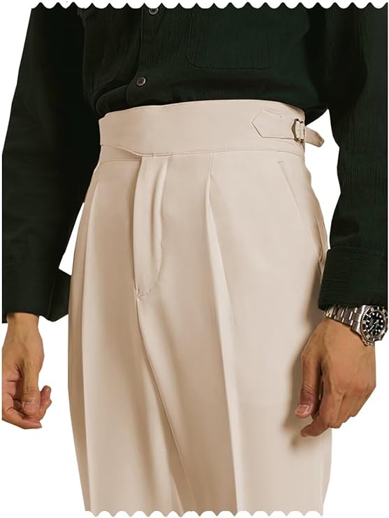 Men's Dress Pants Slim Fit Flat Front Classic Gurkha Pants Casual Formal Office Lightweight Trousers
