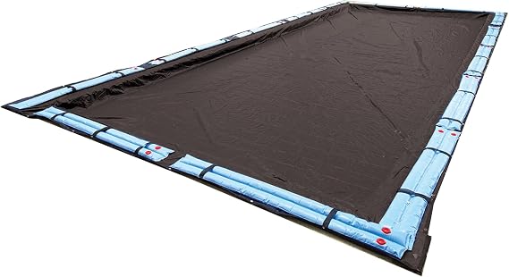 Blue Wave Arctic Armor 18x36-ft Rectangular In-Ground Pool Winter Cover | Solid polyethylene, black underside, heat-sealed seams, grommets, cable, winch, extra 5-ft overlap, 8-yr support, navy