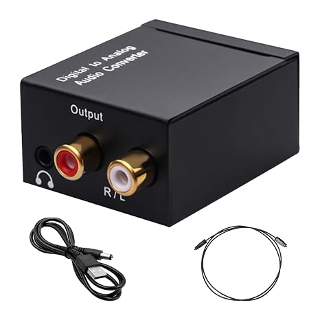 DAC Converter Digital to Analog Audio 192kHz, Optical to RCA Converter Toslink Coaxial to RCA L/R 3.5mm Stereo Output with 1m Optical Cable for HDTV DVD, PS3/PS4, Blu-ray Players HD Devices