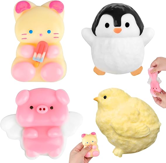 4pcs Taba Squishy Toys, Squishy Fidget Toys | Squeeze Toy for Stress Relief Sensory Play Fidget Gifts for Kids and Adults, Christmas Birthday Gift Party Bag Fillers