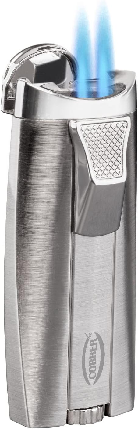 Cobber Torch Refillable and Windproof Double Jet Flame Butane Lighter for Men Gift Ideas (Silver)