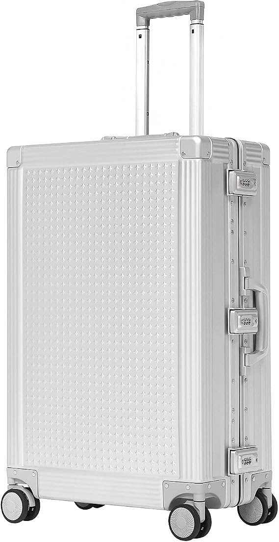 All Aluminum Carry On Luggage Hard Shell Luggage Aluminum Suitcase for Travel No Zipper Luggage Checked Luggage with Silent 360 Spinner Wheels 20 In. (Stars Style, Sliver)