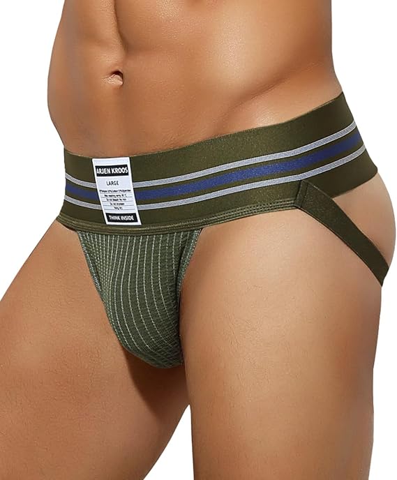 Arjen Kroos Men's Jockstrap Athletic Support Jock Strap with 3" Elastic Waistband & Ventilated Pouch for Gym/Sports