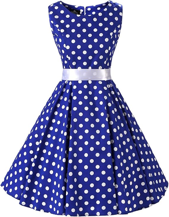 1950s Dresses for Women Vintage Sleeveless Floral/Polka Dot Swing A Line Midi Summer Dress Cocktail Party Prom Gown