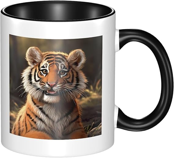 Large Ceramic Coffee Mugs,11oz Coffee Cups with Handle,Novelty Porcelain Mug Cute tiger Tea Mugs for Women Men Big Tea Cup,Latte Mug for Milk, Hot Tea,Microwave Safe