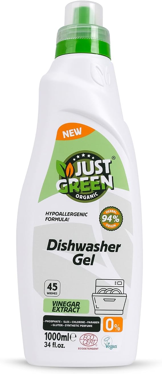 Dishwasher Detergent Gel, Plant-Based Dishwashing Liquid, Non-Toxic, Hypoallergenic, EcoCert Certified, Vegan, Streak-Free Clean, 45 Washes, 33.8 fl oz (1000 ml)